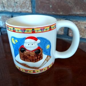Vintage Russ Berrie Co Christmas Coffee Mug Holiday Santa Chimney Fireplace